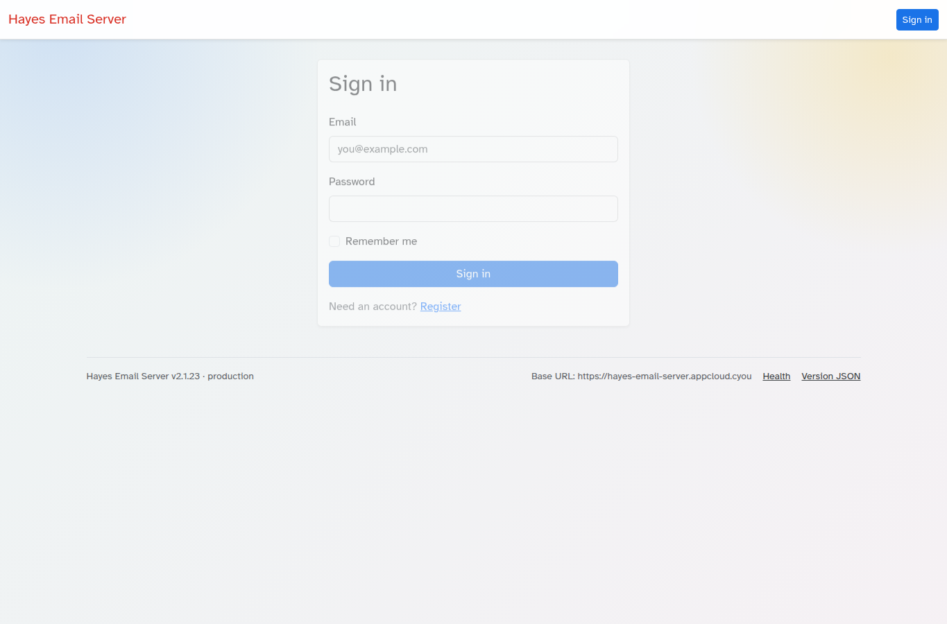 Hayes Email Server app preview